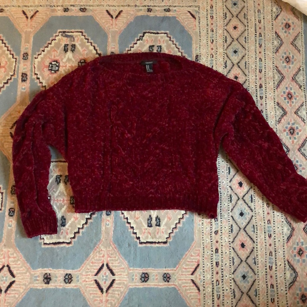 Forever 21 raspberry chenille cable knit sweater